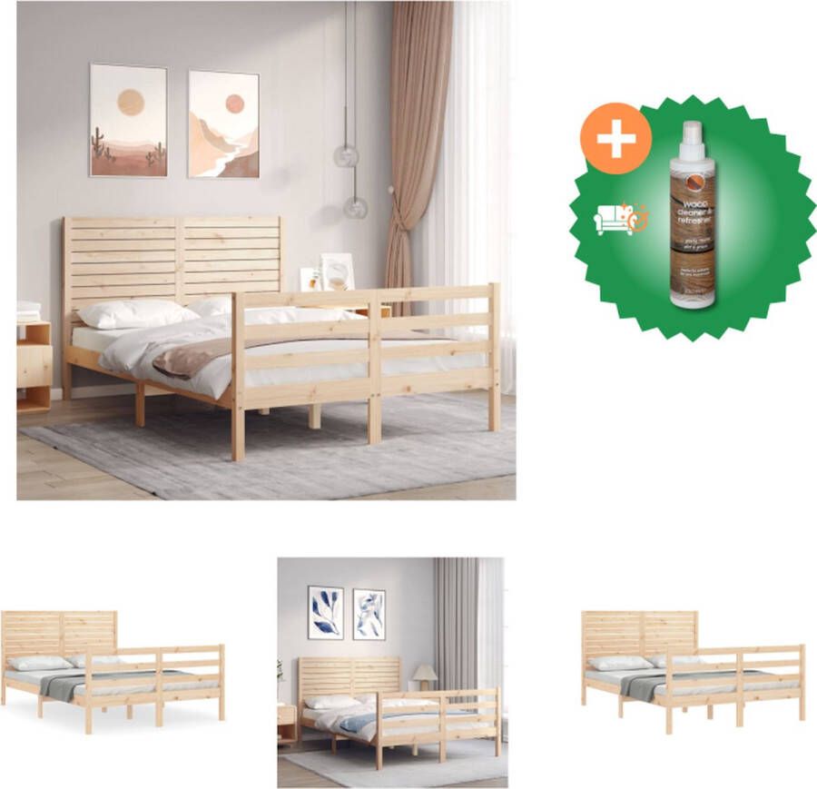 VidaXL Bedframe Grenenhout Massief 205.5 x 125.5 x 100 cm Multiplex lattenbodem Bed Inclusief Houtreiniger en verfrisser