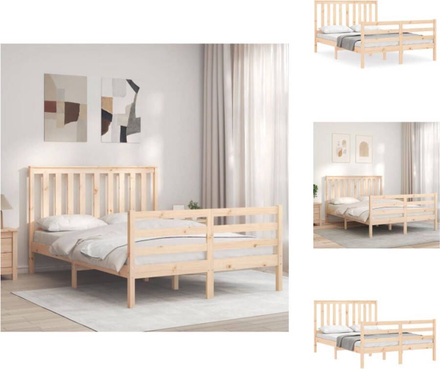 vidaXL Bedframe Grenenhout Massief 205.5 x 145.5 x 101 cm Multiplex lattenbodem Functioneel hoofd- en voeteneinde Bed