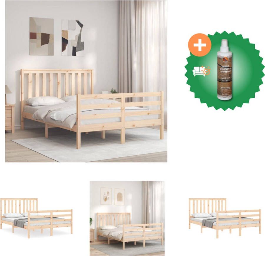 VidaXL Bedframe Grenenhout Massief 205.5 x 145.5 x 101 cm Multiplex lattenbodem Functioneel hoofd- en voeteneinde Bed Inclusief Houtreiniger en verfrisser
