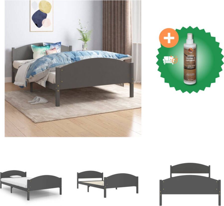 VidaXL Bedframe Grenenhout Massief 206 x 125.5 x 73.5 cm Donkergrijs Bed Inclusief Houtreiniger en verfrisser