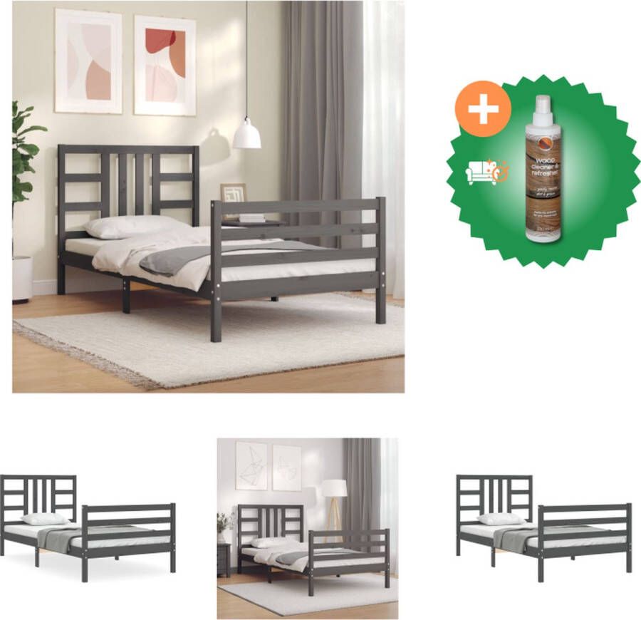 vidaXL Bedframe Grenenhout Massief Bedframe Afmeting- 205.5 x 95.5 x 100 cm Kleur- Grijs Bed Inclusief Houtreiniger en verfrisser