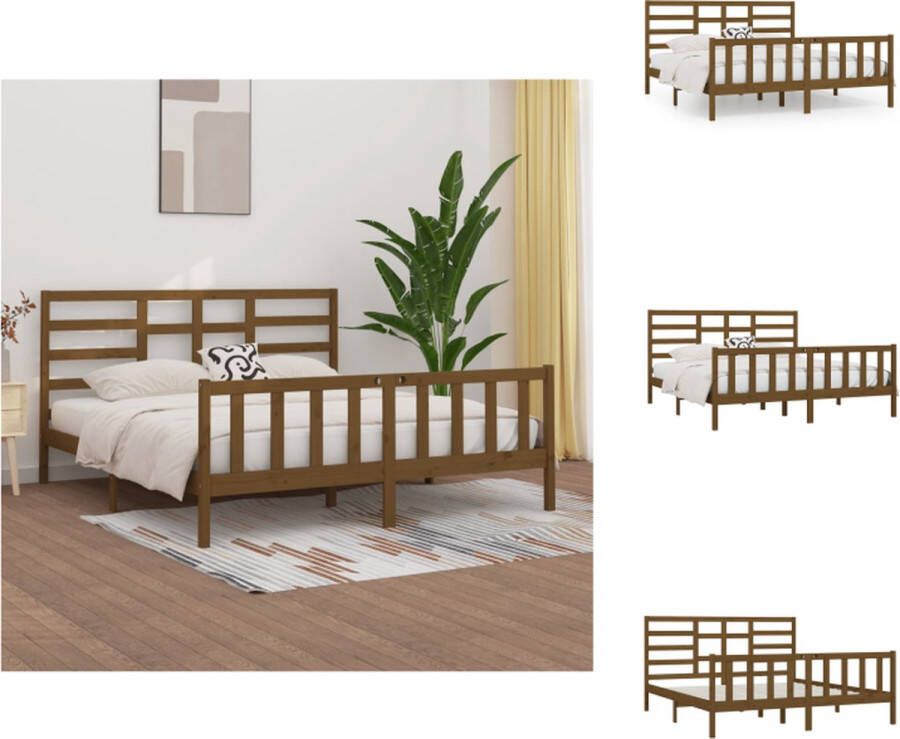 VidaXL Bedframe Grenenhout Massief houten bedframe 205.5 x 186 x 104 cm (L x B x H) Honingbruin Bed
