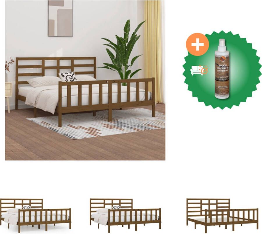 VidaXL Bedframe Grenenhout Massief houten bedframe 205.5 x 186 x 104 cm (L x B x H) Honingbruin Bed Inclusief Houtreiniger en verfrisser