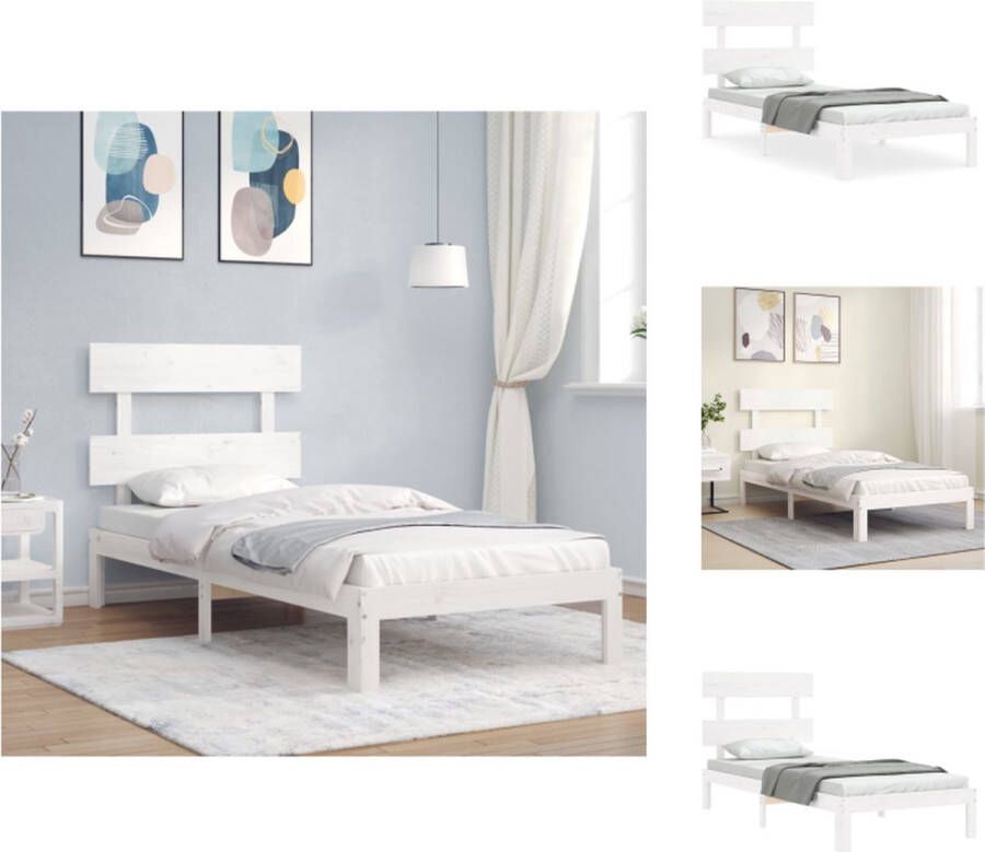 VidaXL Bedframe Grenenhout Massief Wit 203.5 x 93.5 x 81 cm (LxBxH) Multiplex lattenbodem Bed