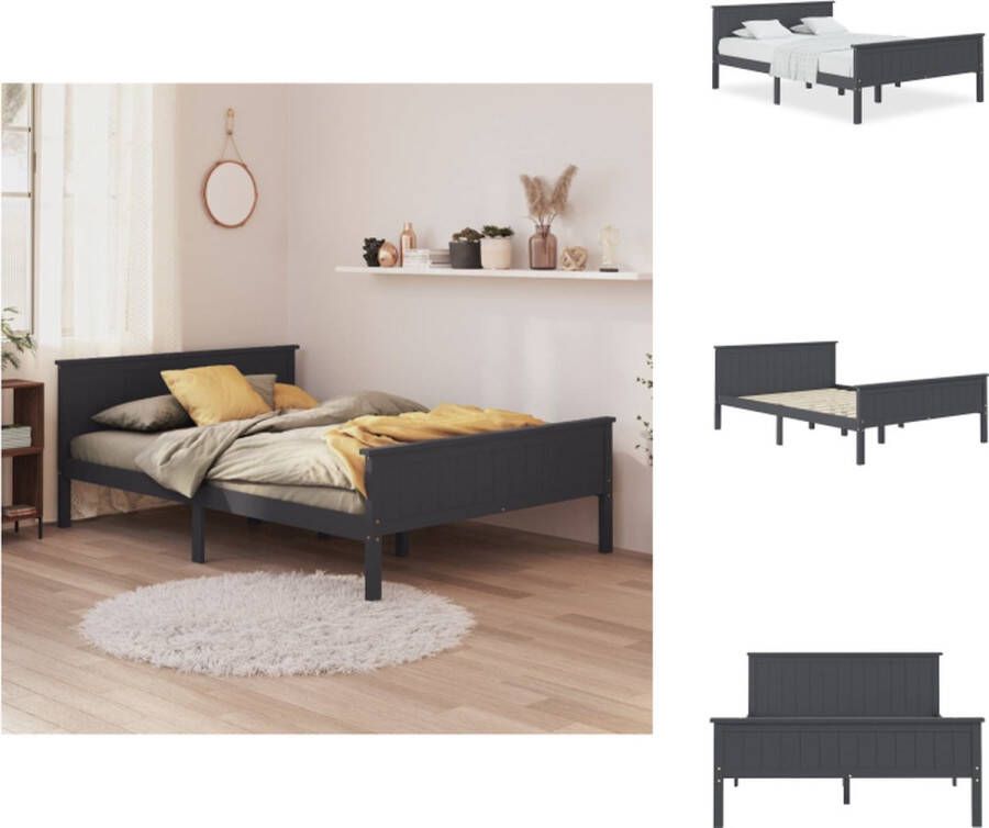 VidaXL Bedframe Bedframes Houten Bedframe Bed Bedframe massief grenenhout grijs 120x200 cm - Foto 2