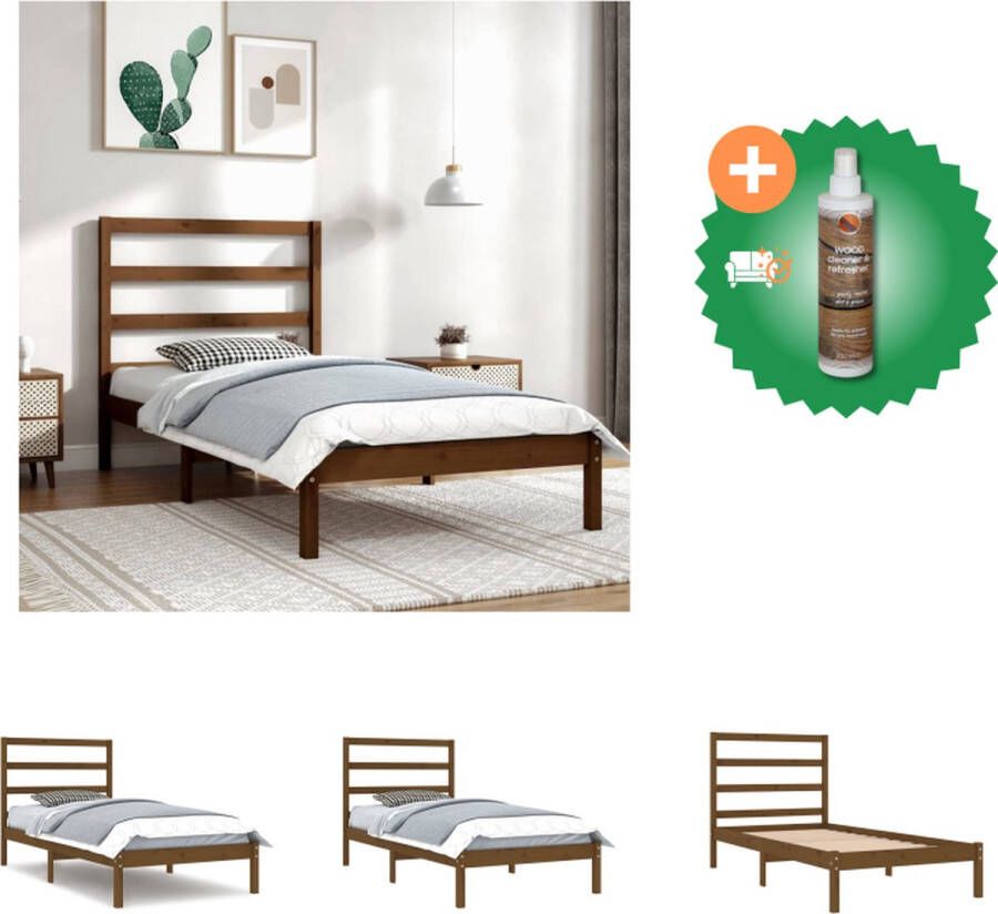 VidaXL Bedframe Grenenhout Modern 100 x 200 cm Honingbruin Bed Inclusief Houtreiniger en verfrisser