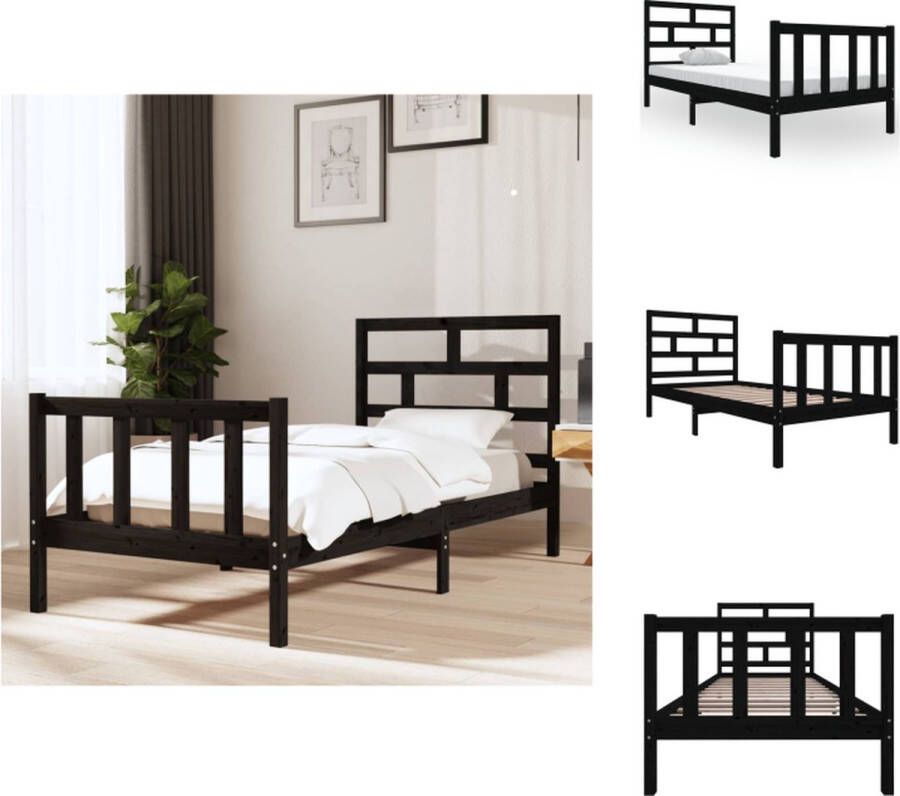VidaXL Bedframe Grenenhout Modern Slaapkamermeubels 205.5 x 95.5 x 69.5 cm (L x B x H) Zwart Bed