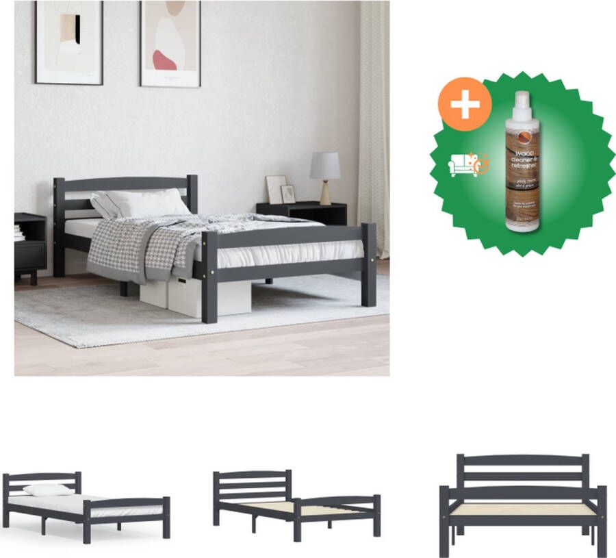 VidaXL Bedframe Grenenhout Donkergrijs 204 x 107 x 55 cm Geschikt voor 100 x 200 cm Matras Montage vereist Bed Inclusief Houtreiniger en verfrisser - Foto 3