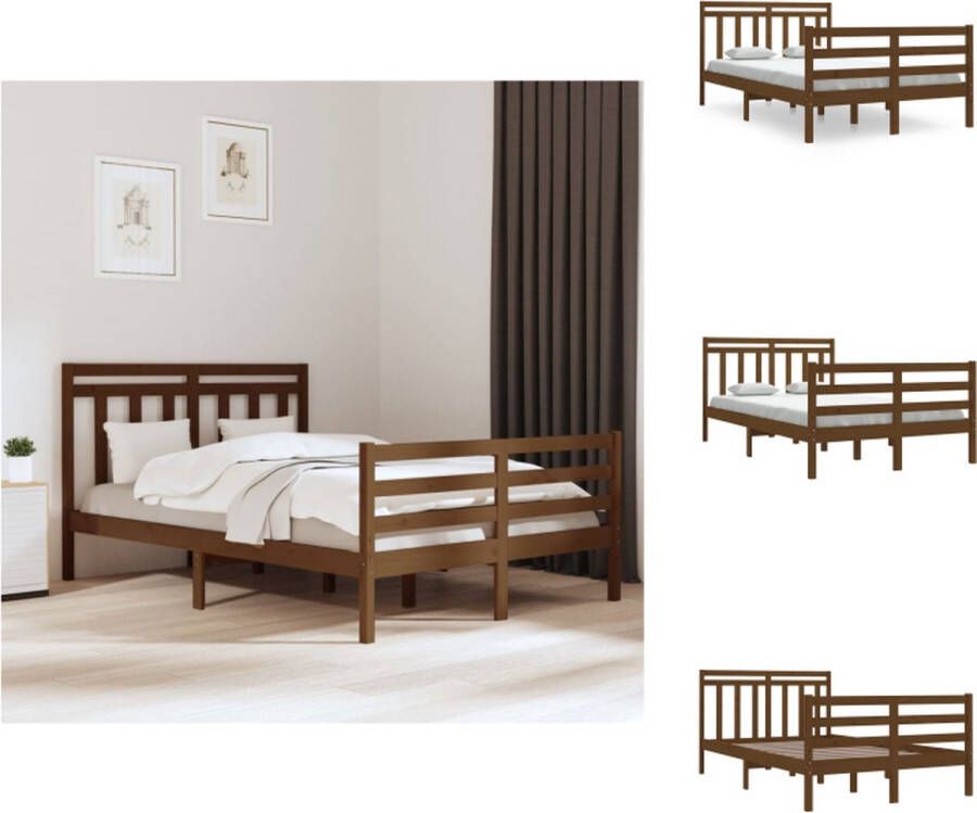 VidaXL Bedframe Grenenhout Multiplex Lattenbodem 195.5 x 125.5 x 69.5 cm Honingbruin 120 x 190 cm (4FT Small Double) Bed