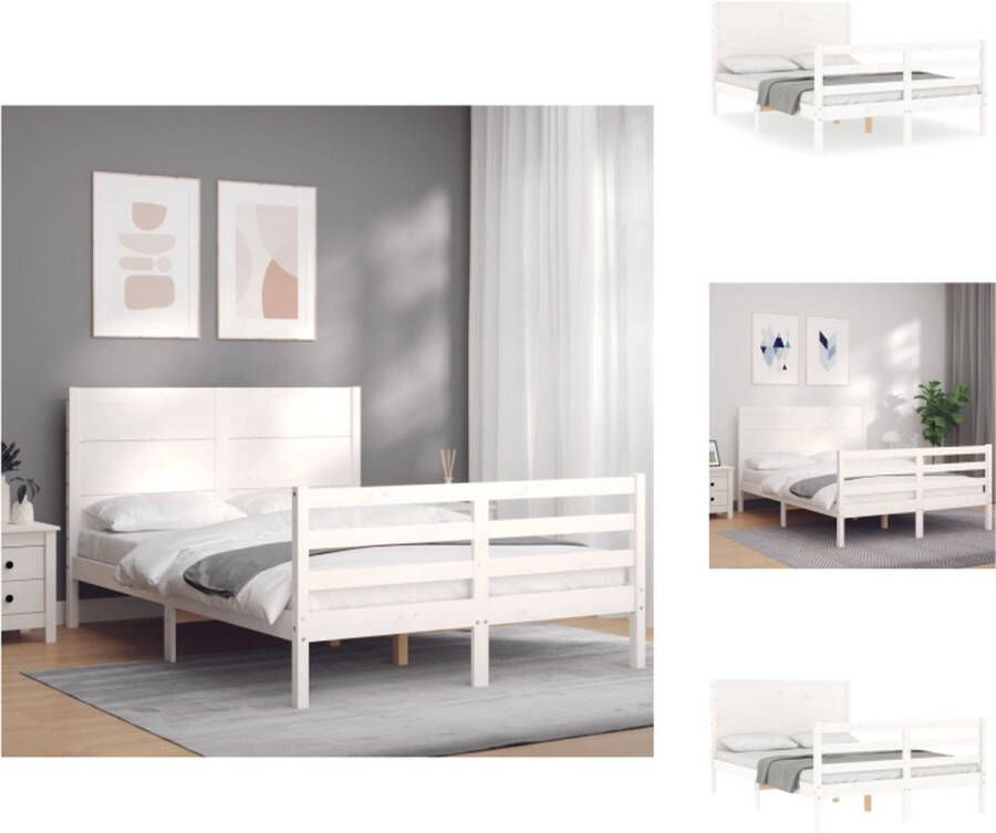 VidaXL Bedframe Grenenhout Multiplex lattenbodem 205.5 x 145.5 x 100 cm Wit Bed - Foto 1