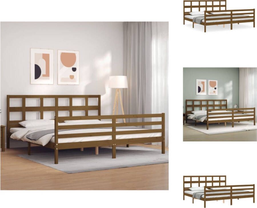 vidaXL Bedframe Grenenhout Multiplex lattenbodem 205.5 x 205.5 x 100 cm Honingbruin Bed