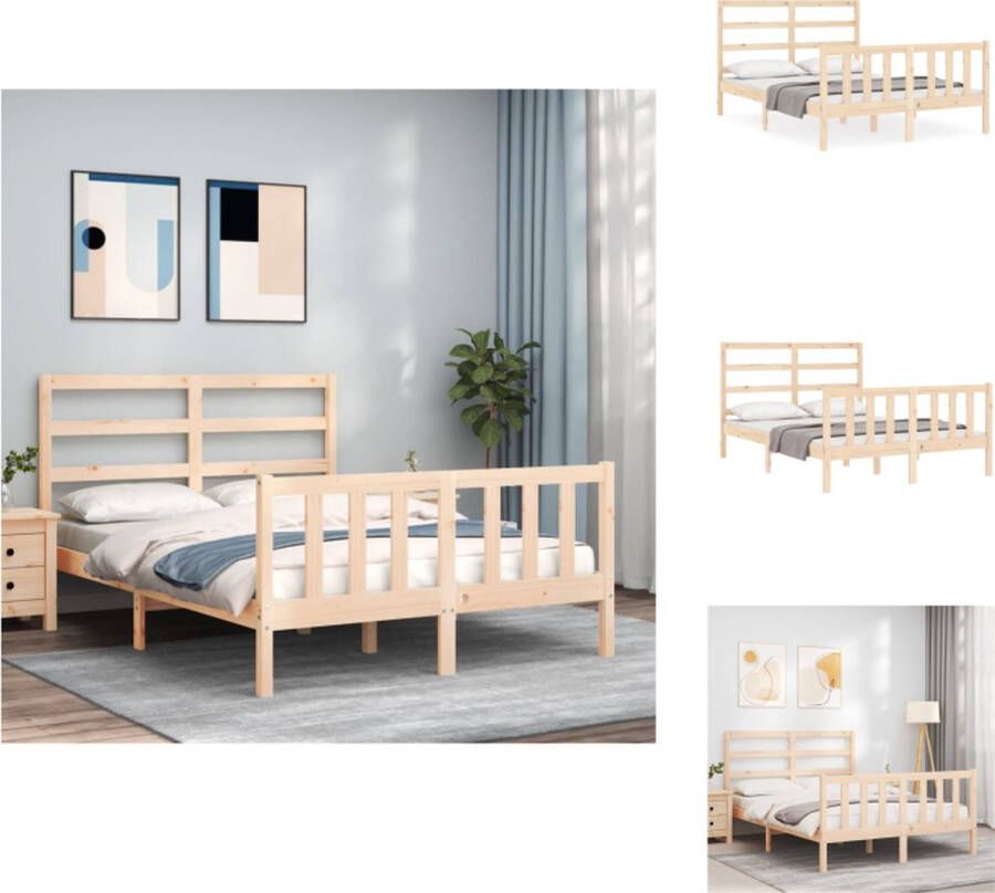 VidaXL Bedframe Grenenhout Multiplex Lattenbodem Functioneel Hoofd- en Voeteneinde 195.5 x 125.5 x 100 cm Bed