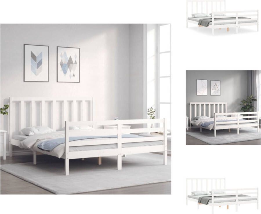 VidaXL Bedframe Grenenhout Multiplex lattenbodem Wit 205.5 x 165.5 x 100 cm Geschikt voor 160 x 200 cm matras Bed