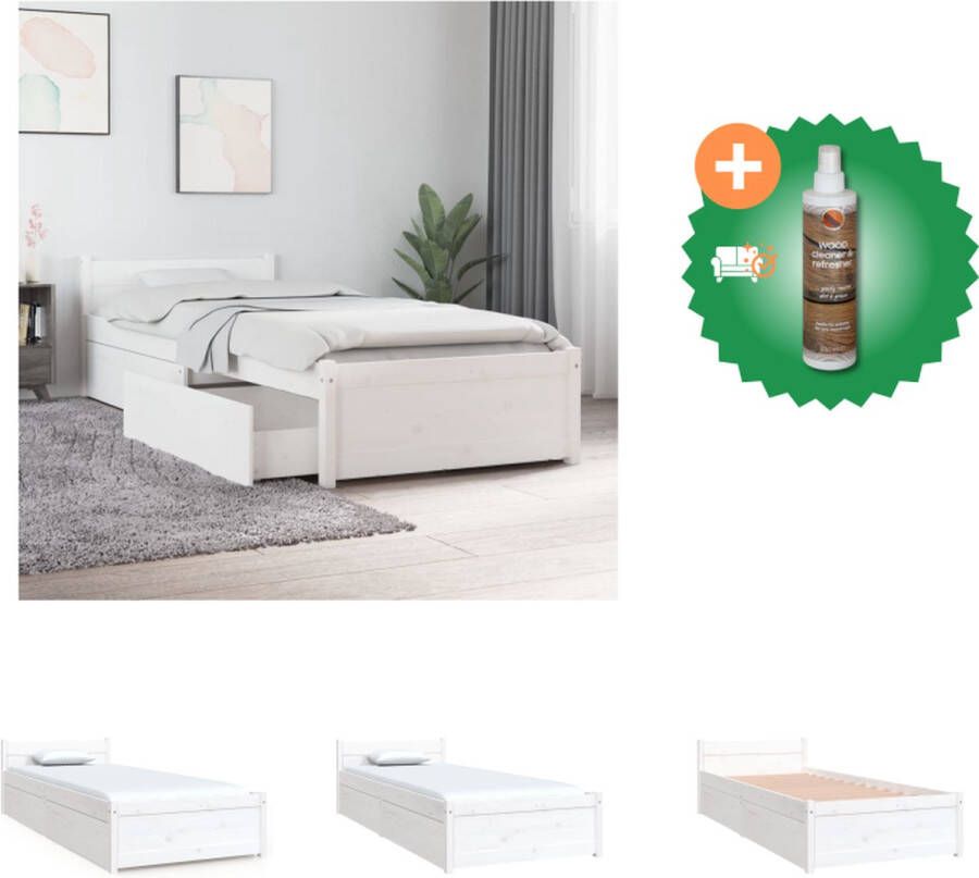 VidaXL Bedframe Grenenhout Opbergfunctie 195.5 x 80.5 x 51 cm Wit Bed Inclusief Houtreiniger en verfrisser - Foto 2