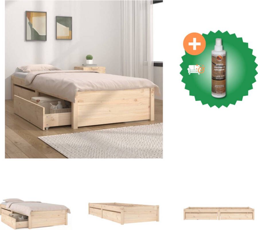 VidaXL Bedframe Grenenhout Opbergfunctie 195.5 x 95.5 x 31 cm Geschikt voor 90 x 190 cm Matras Montage vereist Bed Inclusief Houtreiniger en verfrisser