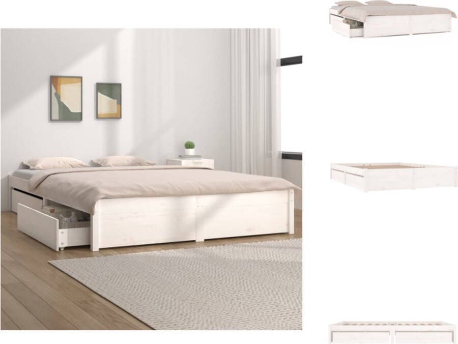 VidaXL Bedframe Grenenhout Opbergfunctie 205.5 x 125.5 x 31 cm Wit Bed
