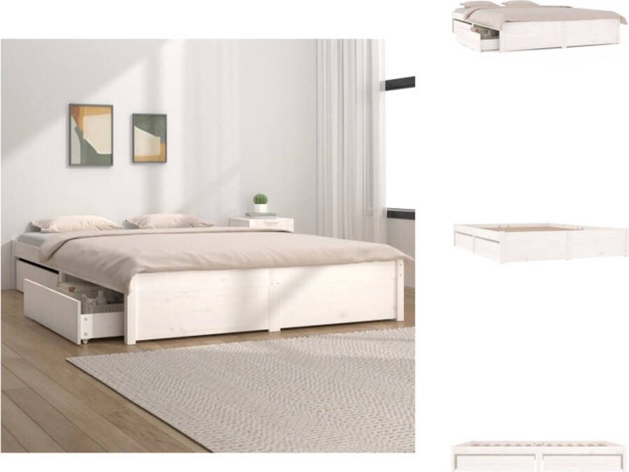 VidaXL Bedframe Grenenhout Opbergfunctie Wit 195.5 x 145.5 x 31 cm Geschikt voor 140 x 190 cm matras Bed