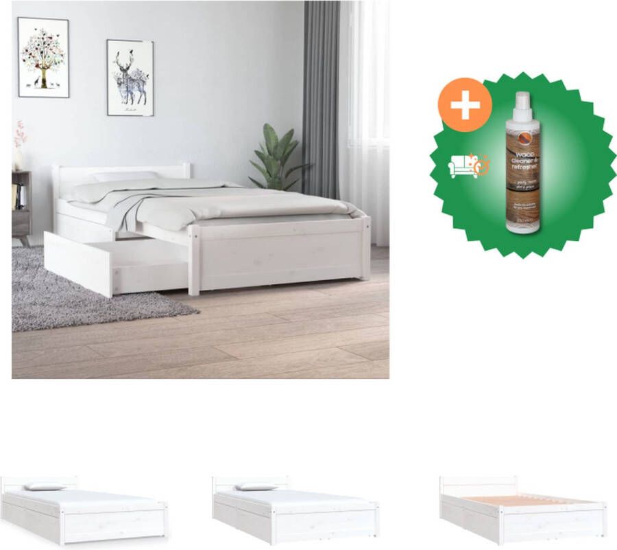 VidaXL Bedframe Grenenhout Praktische en Decoratieve Opbergfunctie Afmetingen- 195.5x95.5x51cm Kleur- Wit Geschikt voor 90x190cm Matras Montage vereist Bed Inclusief Houtreiniger en verfrisser