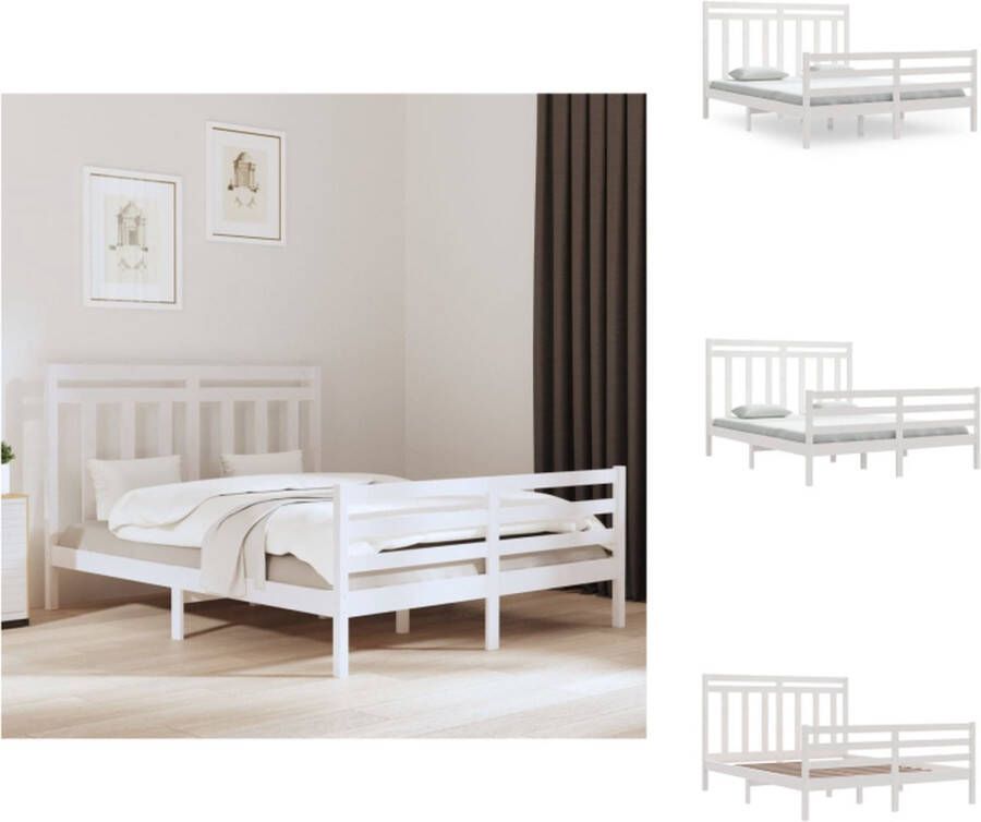 VidaXL Bedframe Grenenhout Tijdloos Multiplex lattenbodem Comfortabel Wit 205.5 x 165.5 x 69.5 cm 160 x 200 cm Montage vereist Bed - Foto 3