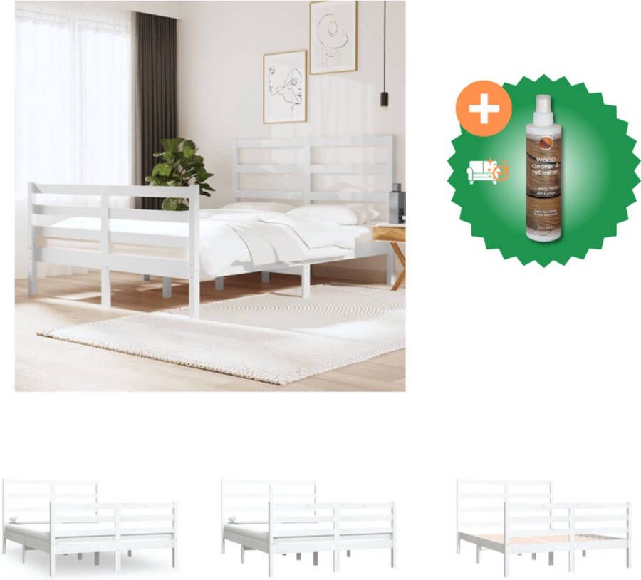 VidaXL Bedframe Grenenhout 120 x 190 cm (4FT) Wit Stabiel en comfortabel Matras niet inbegrepen Montage vereist Levering bevat 1 x bedframe 1 x hoofdeind Bed Inclusief Houtreiniger en verfrisser - Foto 3