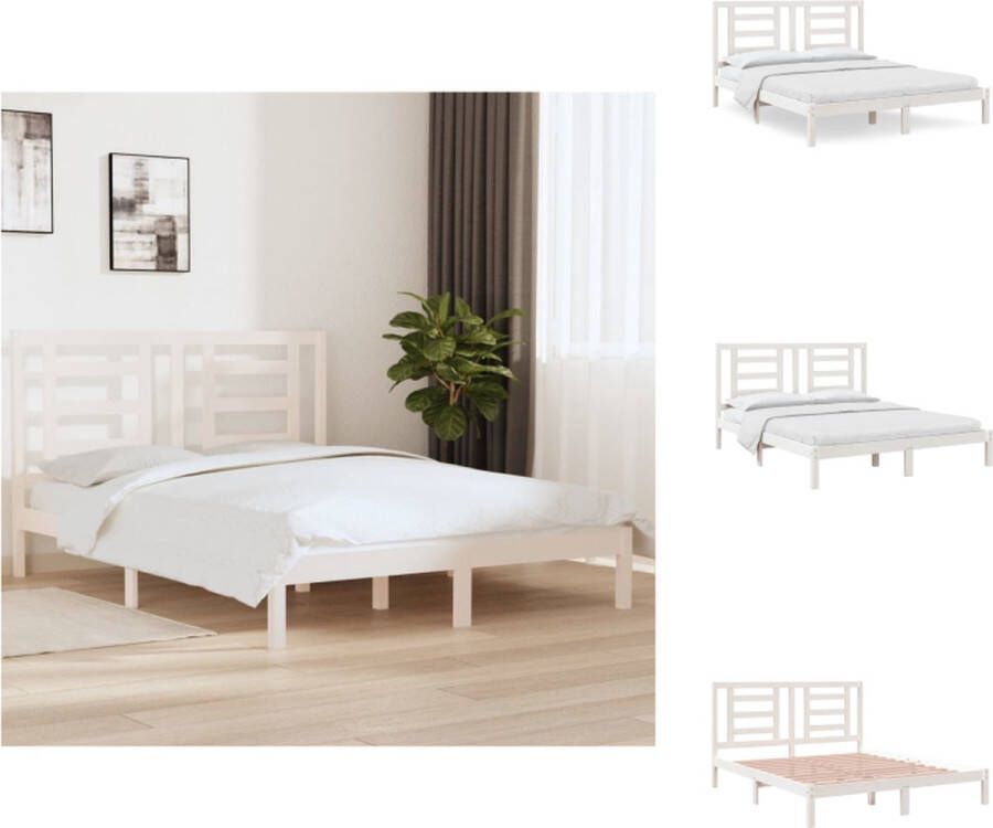 VidaXL Bedframe Grenenhout Wit 160 x 200 cm Stabiel Comfortabel Bed