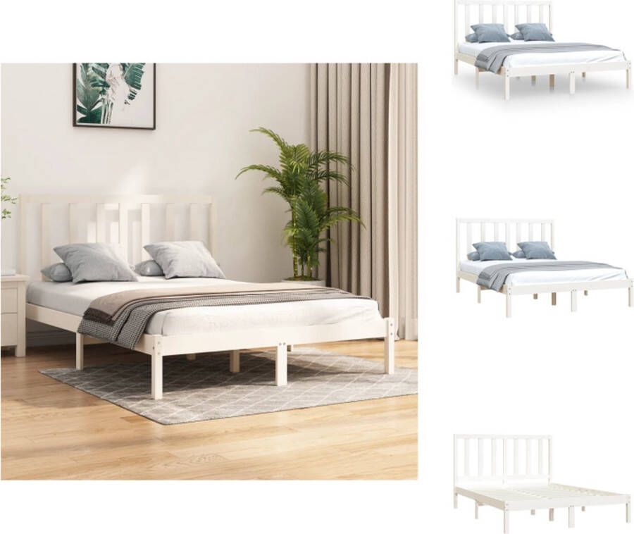 VidaXL Bedframe Grenenhout Wit 160 x 200 cm Stabiel en Comfortabel Inclusief Hoofdeind Bed