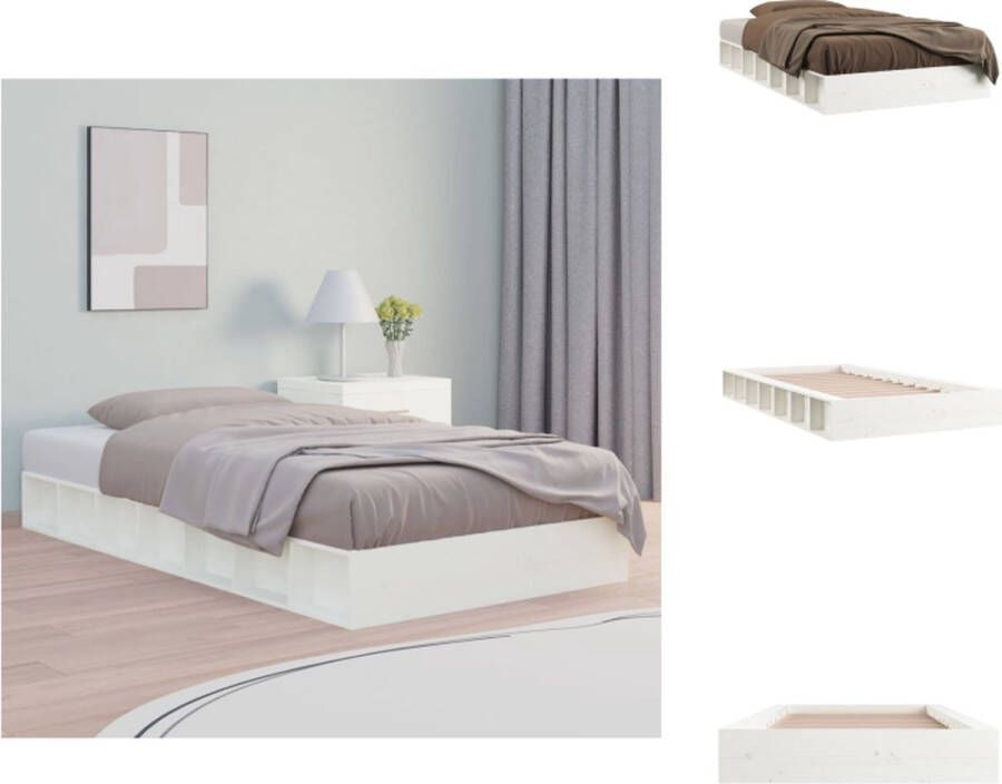 vidaXL Bedframe Grenenhout Wit 192.5 x 108 x 21 cm Stabiel en Ruimtebesparend Bed