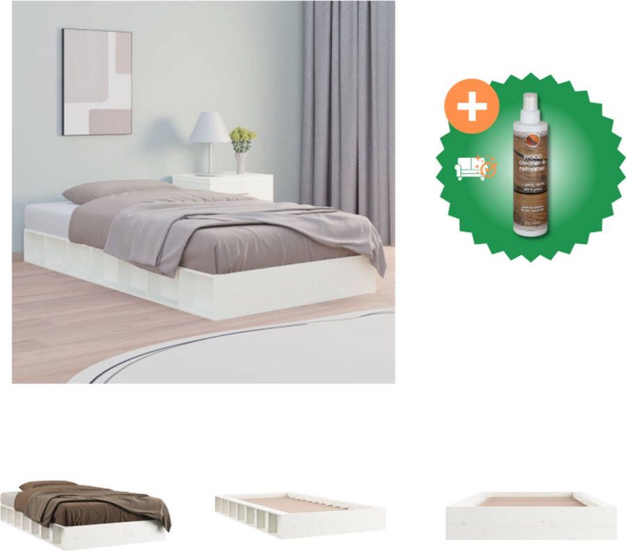 VidaXL Houten Bedframe Eenpersoonsbed 195.5 x 93.5 x 69.5 cm Hoogwaardig massief grenenhout Stabiel en comfortabel Wit Montage vereist Geschikt voor matras van 90 x 190 cm (niet inbegrepen) Bed Inclusief Houtreiniger en verfrisser - Foto 7