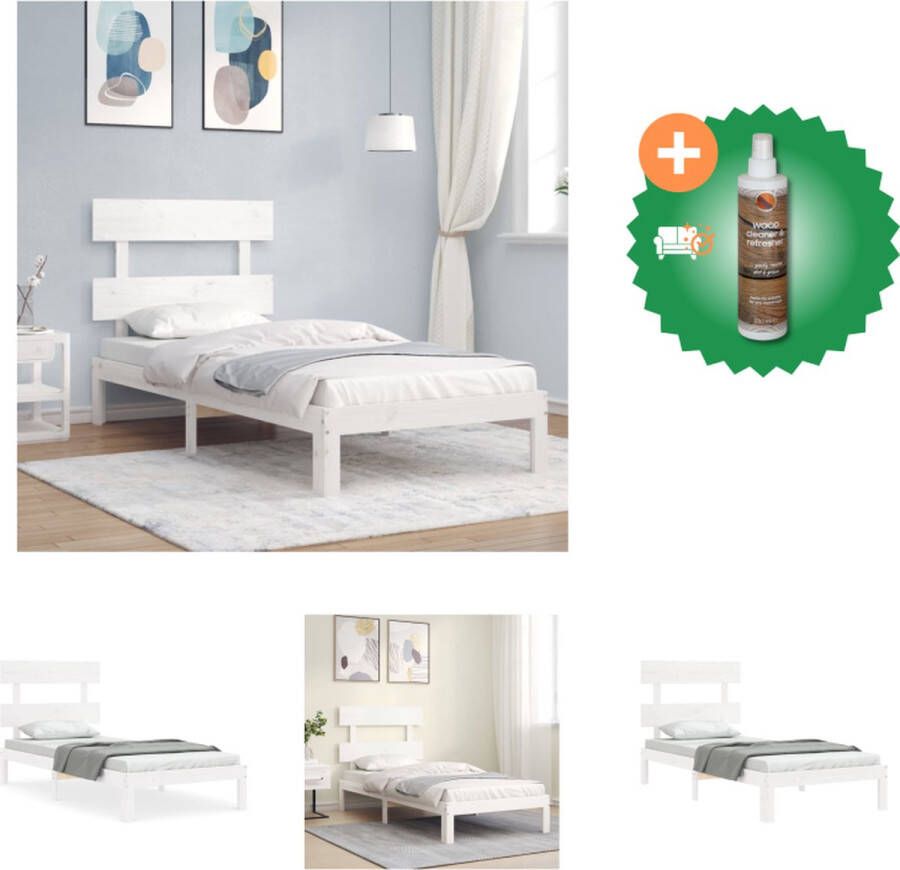 VidaXL Massief Grenenhouten Bedframe Wit 193.5 x 78.5 x 81 cm Multiplex Lattenbodem Bed Inclusief Houtreiniger en verfrisser - Foto 2