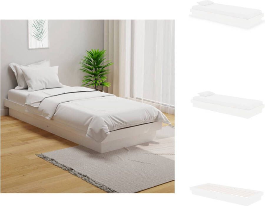 VidaXL Bedframe Grenenhout Wit 194 x 78.5 x 21 cm Geschikt voor 75 x 190 cm matras Montage vereist Bed