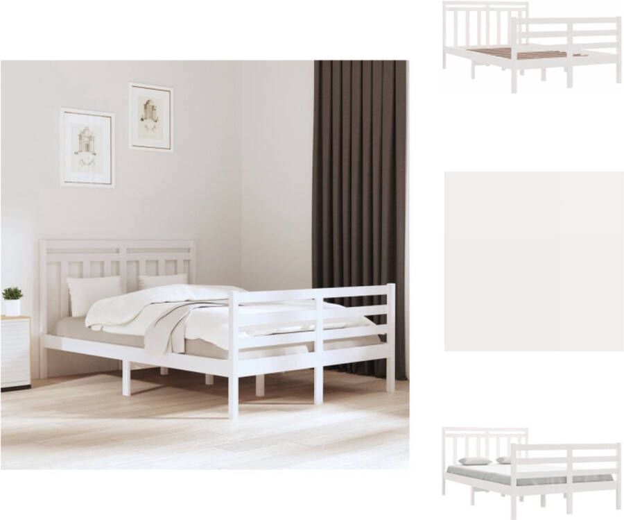 VidaXL Bedframe Grenenhout wit 195.5 x 125.5 x 69.5 cm Multiplex lattenbodem 120 x 190 cm matras Montage vereist Bed
