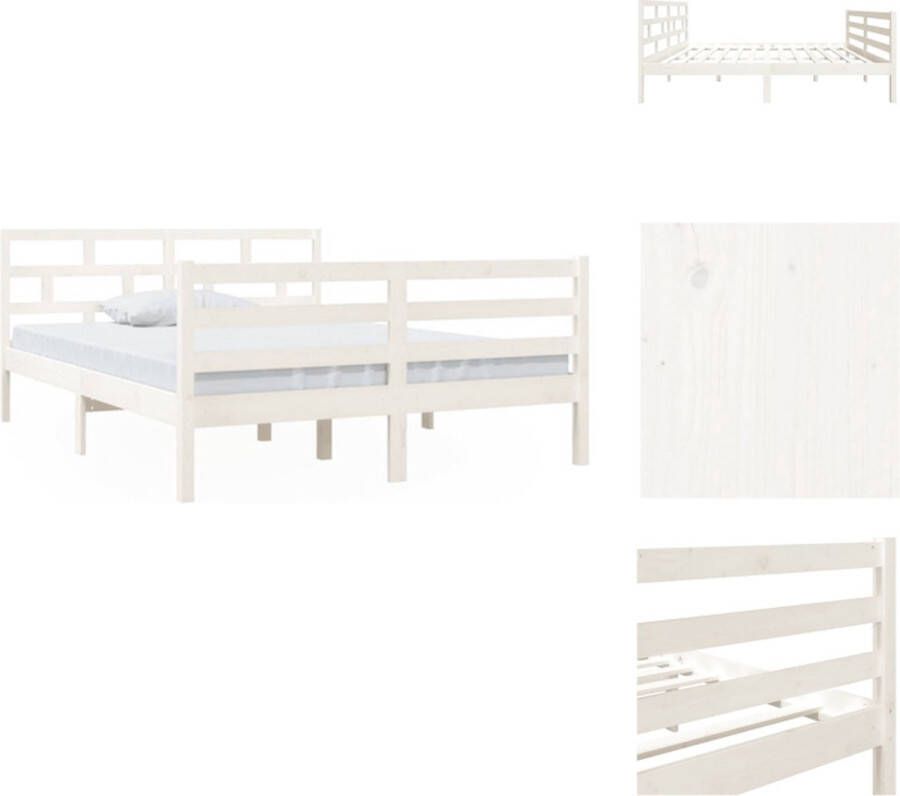 vidaXL Bedframe Grenenhout Wit 195.5 x 146 x 100 cm Geschikt voor 140 x 190 cm Matras Bed