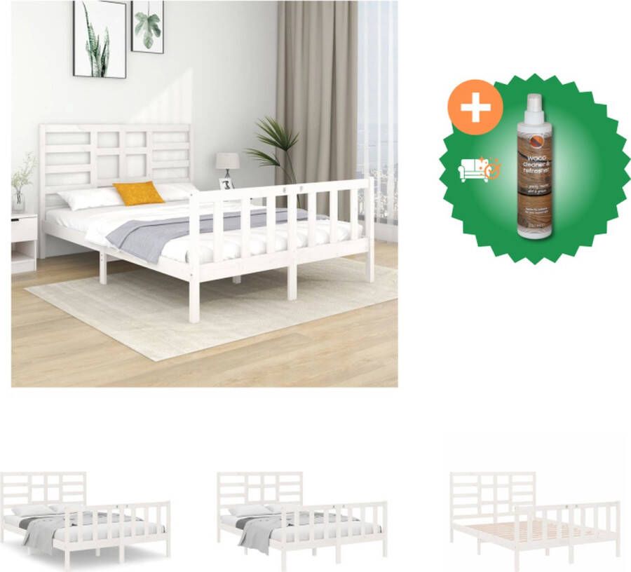 VidaXL Bedframe Grenenhout Wit 195.5 x 146 x 104 cm Geschikt voor 140 x 190 cm Matras Bed Inclusief Houtreiniger en verfrisser