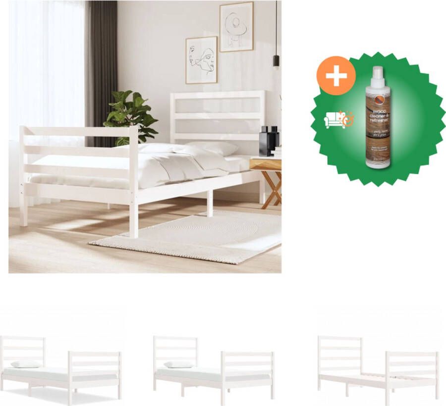 VidaXL Bedframe Grenenhout Wit 195.5 x 80.5 x 100 cm 75 x 190 cm Matras niet inbegrepen Bed Inclusief Houtreiniger en verfrisser - Foto 3