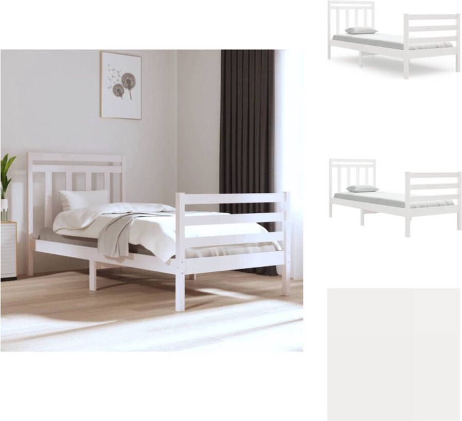 vidaXL Bedframe Grenenhout Wit 195.5 x 80.5 x 69.5 cm Multiplex Lattenbodem Bed