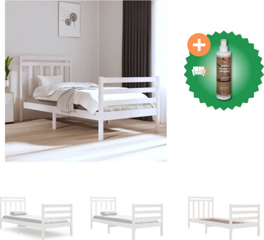 VidaXL Bedframe Grenenhout Wit 195.5 x 80.5 x 69.5 cm Multiplex Lattenbodem Bed Inclusief Houtreiniger en verfrisser