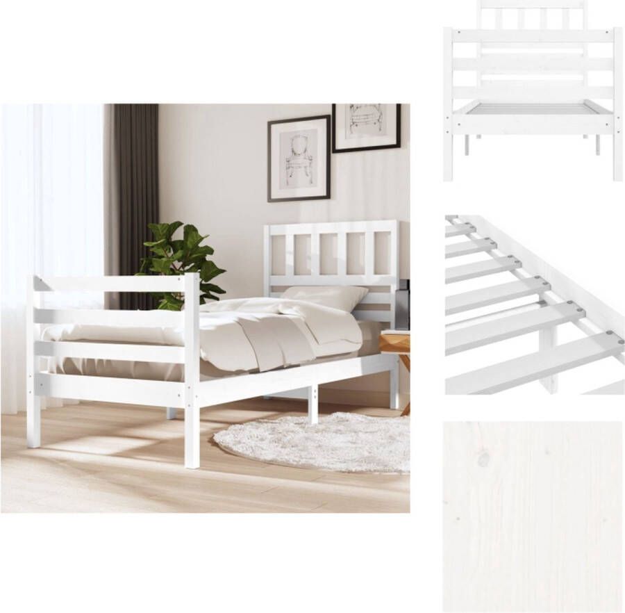 VidaXL Bedframe Grenenhout Wit 195.5 x 81 x 100 cm Voor matras 75 x 190 cm Stevig en stabiel Bed