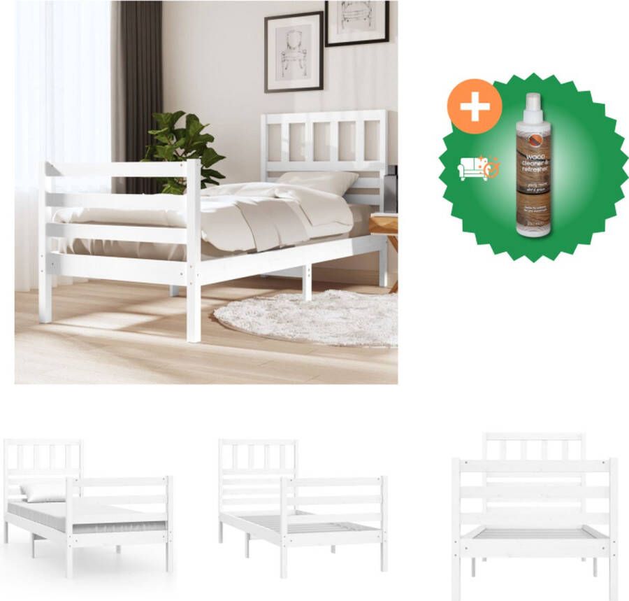 VidaXL Bedframe Grenenhout Wit 195.5 x 81 x 100 cm Voor matras 75 x 190 cm Stevig en stabiel Bed Inclusief Houtreiniger en verfrisser - Foto 3