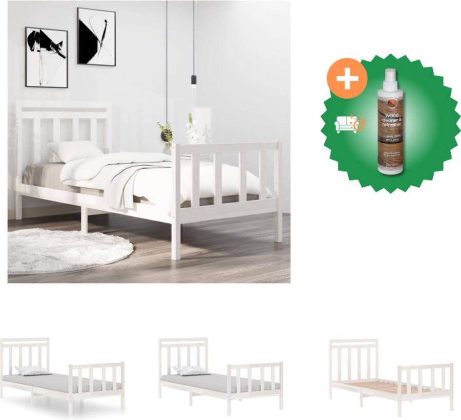 VidaXL Bedframe Grenenhout wit 195.5 x 95.5 x 69.5 cm multiplex lattenbodem Bed Inclusief Houtreiniger en verfrisser - Foto 2