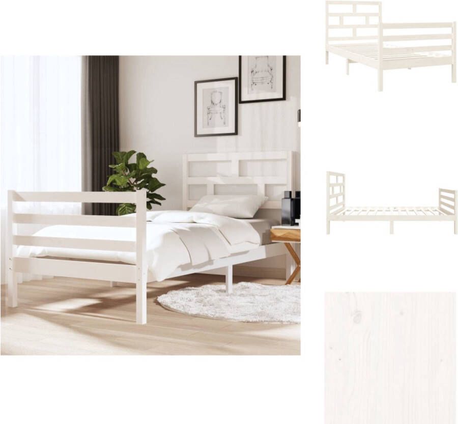 VidaXL Bedframe Grenenhout Wit 195.5 x 96 x 100 cm Stevige Lattenbodem Geschikt voor 90 x 190 cm Matras Bed