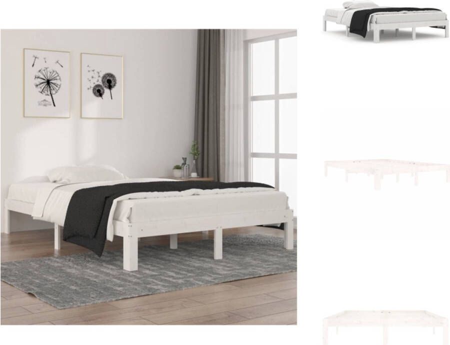 VidaXL Bedframe Grenenhout Wit 203.5 x 143.5 x 30 cm 140 x 200 cm (matras niet inbegrepen) Bed