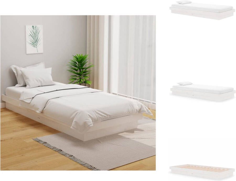 VidaXL Bedframe Grenenhout Wit 204 x 93.5 x 21 cm Geschikt voor 90 x 200 cm matras Bed