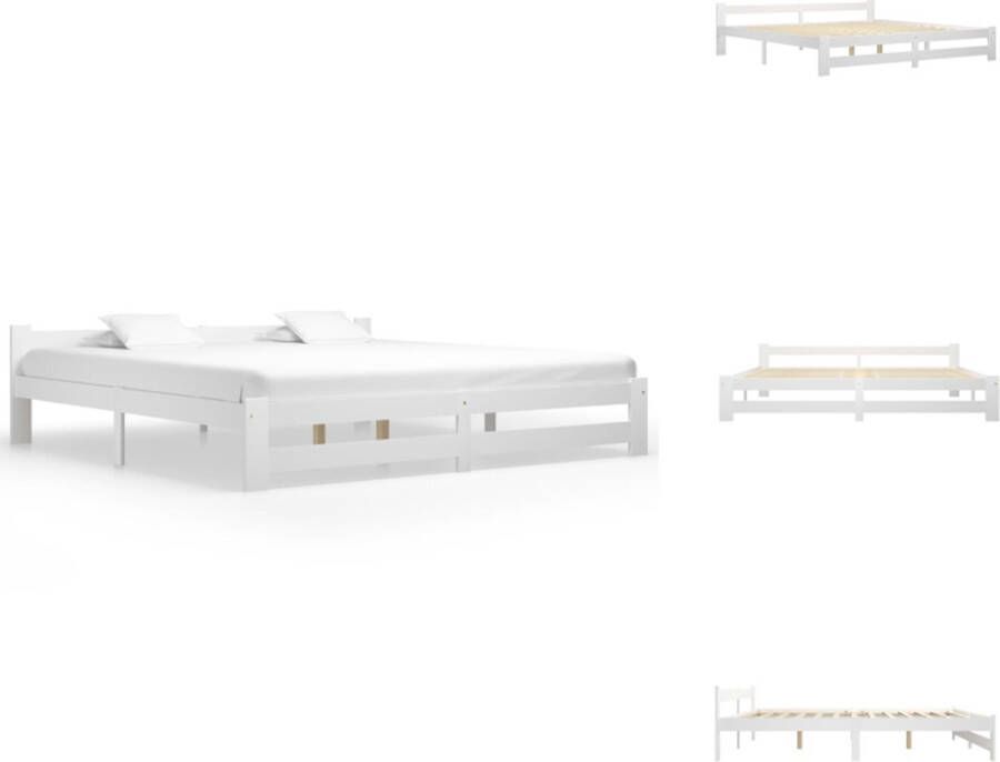 VidaXL Bedframe Grenenhout Wit 204x207x55 cm Geschikt voor Matras van 200x200 cm Bed
