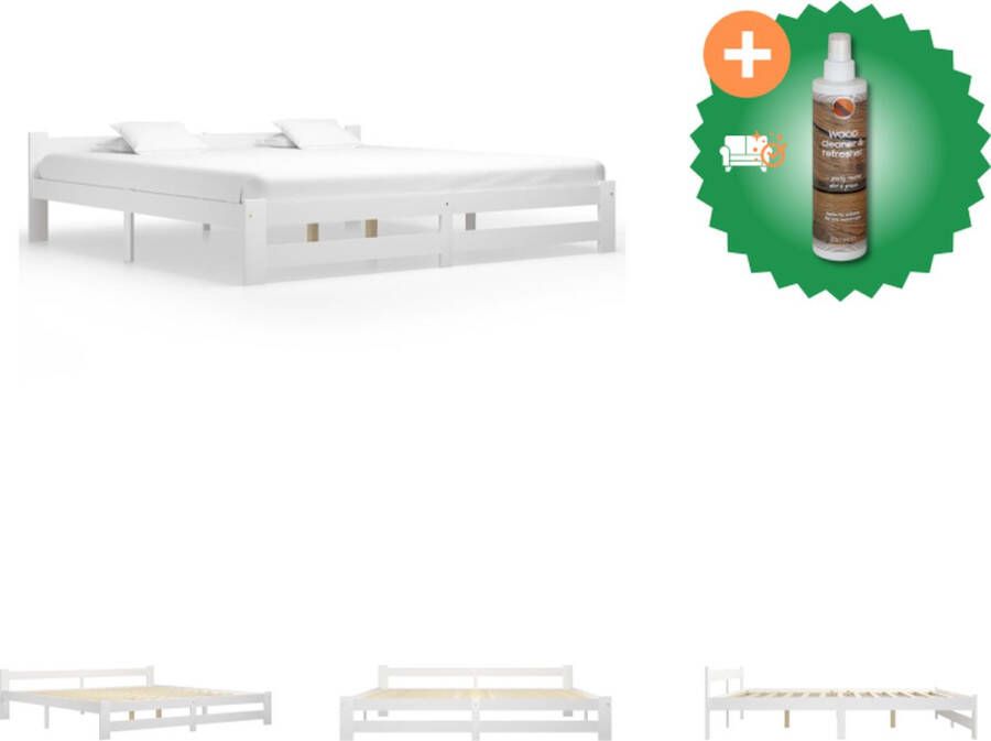 VidaXL Bedframe Grenenhout Wit 204x207x55 cm Geschikt voor Matras van 200x200 cm Bed Inclusief Houtreiniger en verfrisser