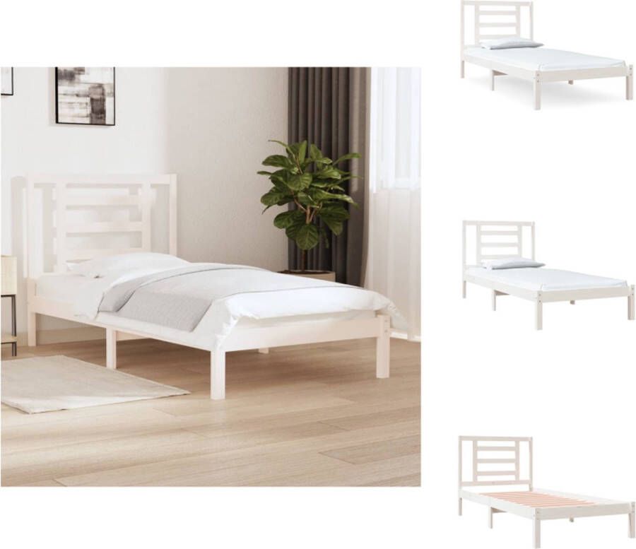 vidaXL Bedframe Grenenhout Wit 205.5 x 105.5 x 31 cm Geschikt voor matras van 100 x 200 cm Met klassiek hoofdeinde Montage vereist 1 x bedframe 1 x hoofdeind Bed