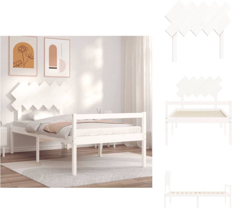 VidaXL Seniorenbed Seniorenbedden Senioren Bed Bedframe Seniorenbed met hoofdbord massief hout wit 100x200 cm - Foto 2