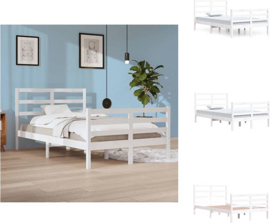 VidaXL Bedframe Grenenhout Wit 205.5 x 125.5 x 100 cm 120 x 200 cm Stabiel en comfortabel Bed