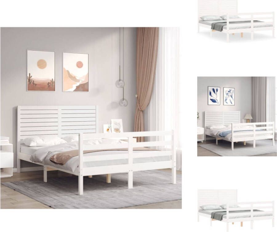 VidaXL Bedframe Bedframes Bed Tweepersoonsbed Bedframe met hoofdbord massief hout wit 120x200 cm - Foto 2