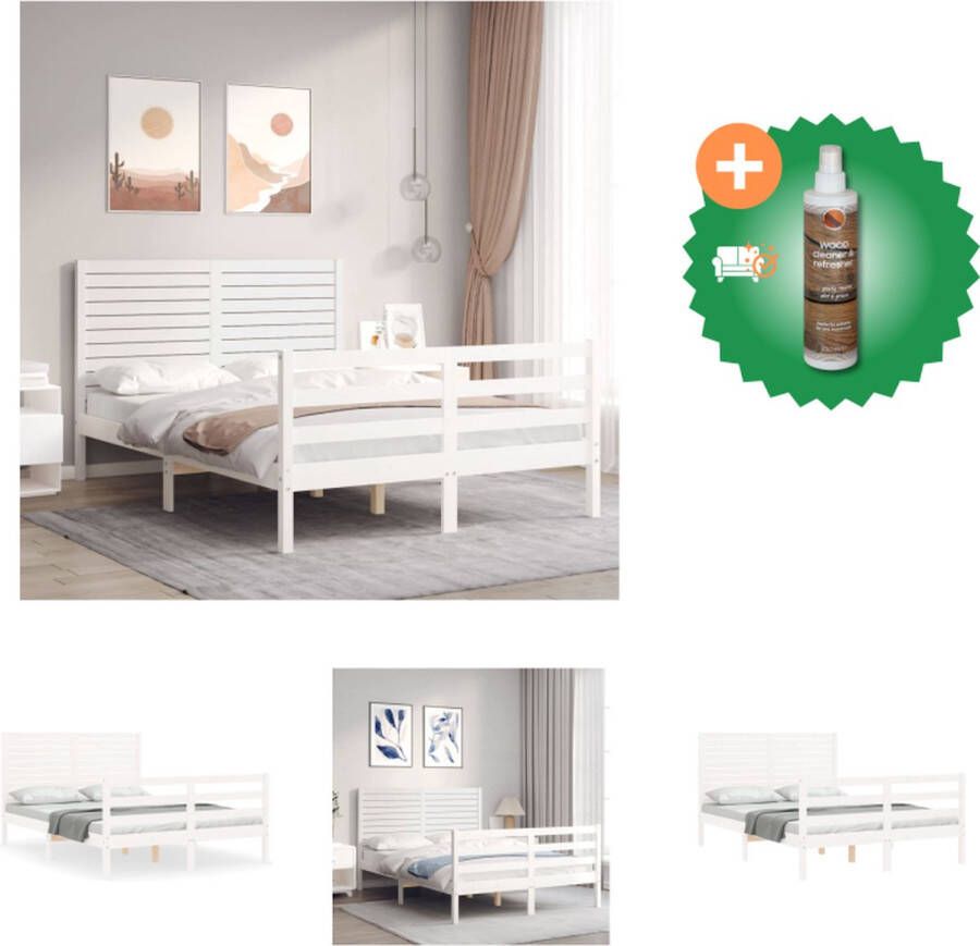 VidaXL Bedframe Grenenhout Wit 205.5 x 125.5 x 100 cm Multiplex lattenbodem Montage vereist Bed Inclusief Houtreiniger en verfrisser