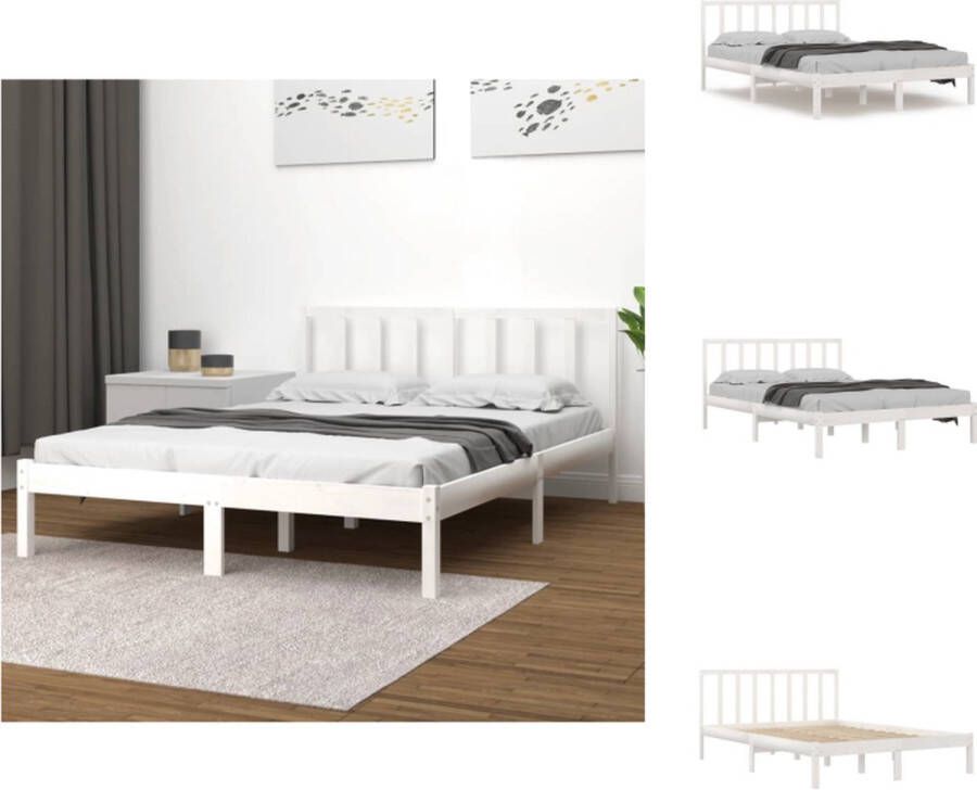 VidaXL Bedframe Grenenhout Wit 205.5 x 126 x 100 cm 120 x 200 cm Stabiel en Comfortabel Bed
